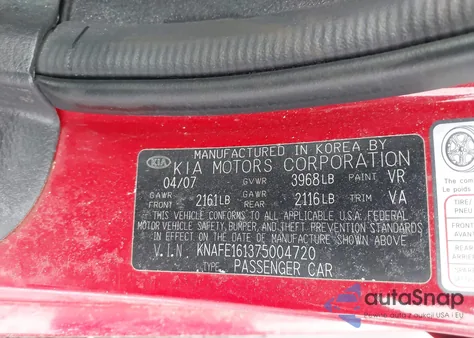 2007 Kia Spectra5 Sx z USA, uszkodzony, nr VIN KNAFE161375004720